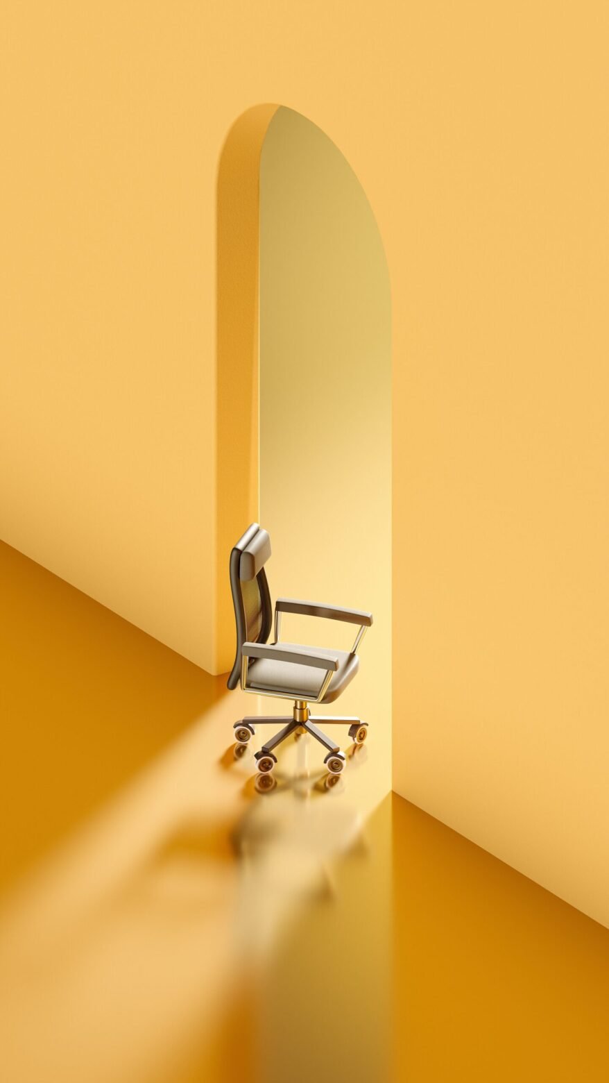 a chair sitting in front of an open door